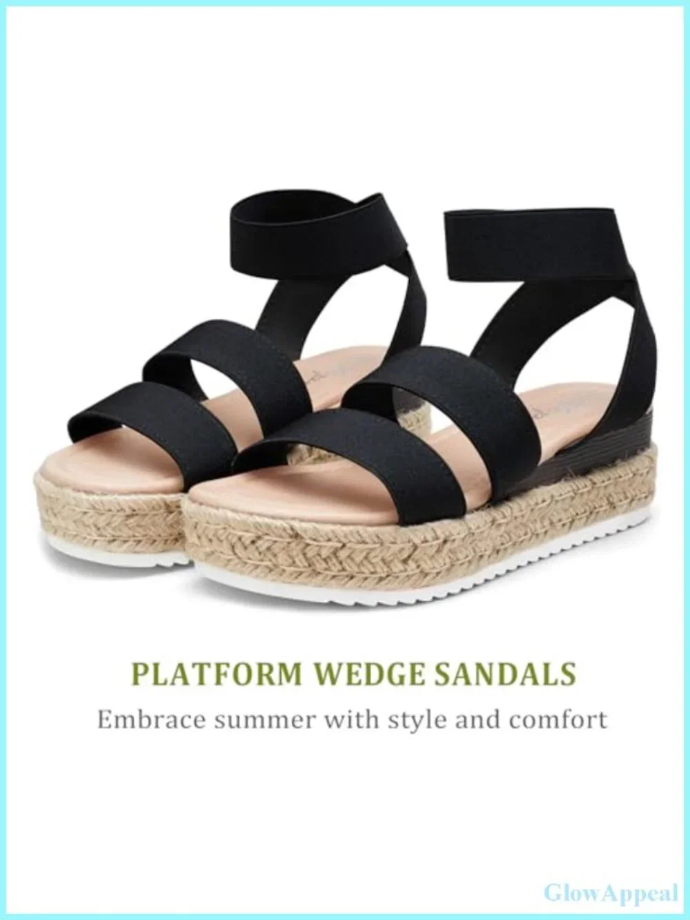 Platform Wedge Sandals Triple Elastic Strap Open Toe Memory Foam